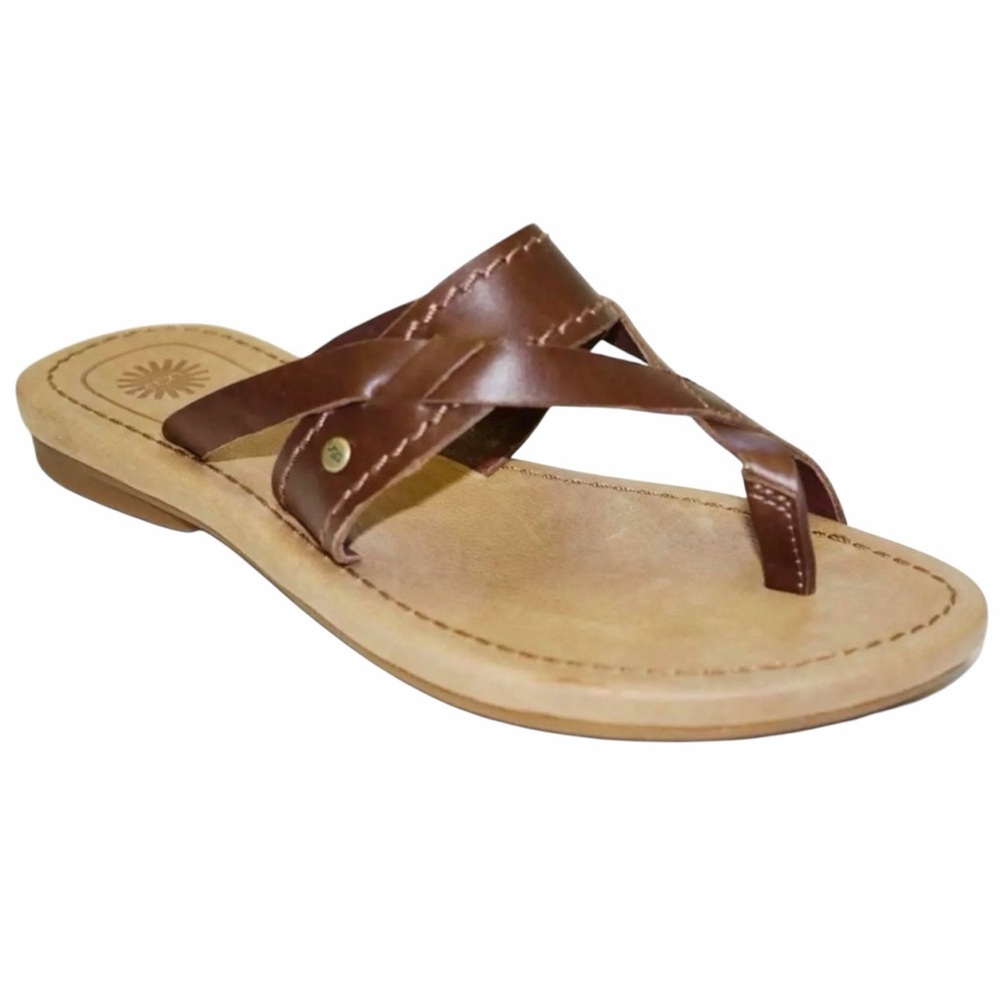 UGG Australia Mireya Thong Flip Flop Leather Slide Sandal Brown 1000586 Mens 7